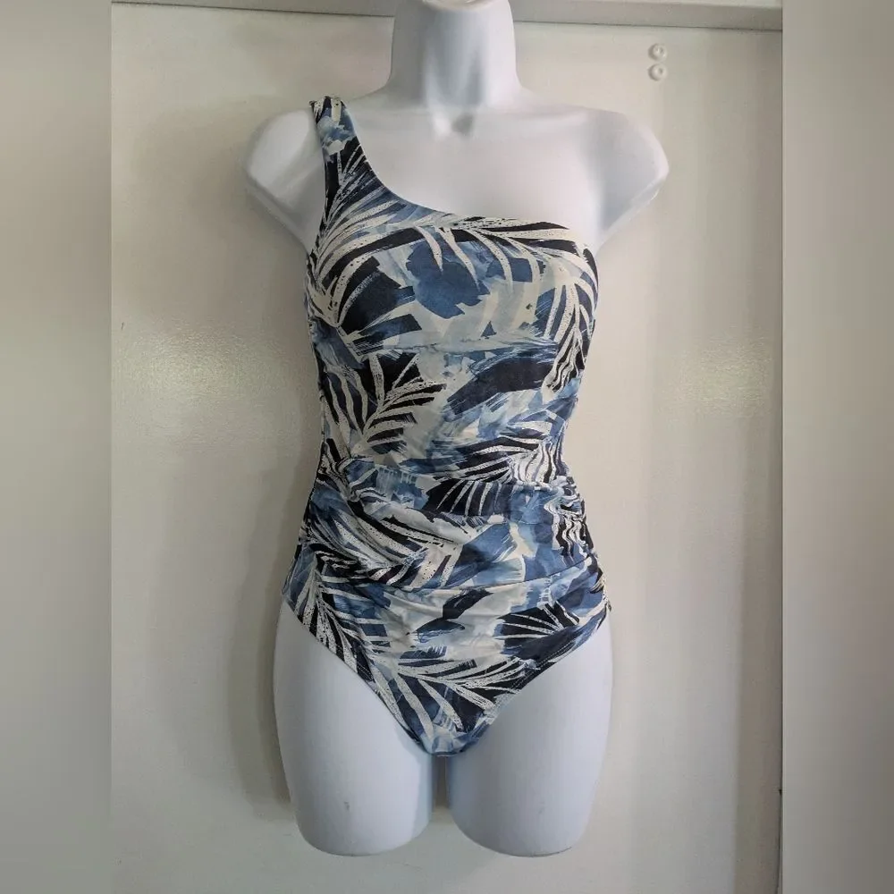 NipTuck Rhonda Congo Lao Blue One Shoulder One Piece Swimsuit Sz 4